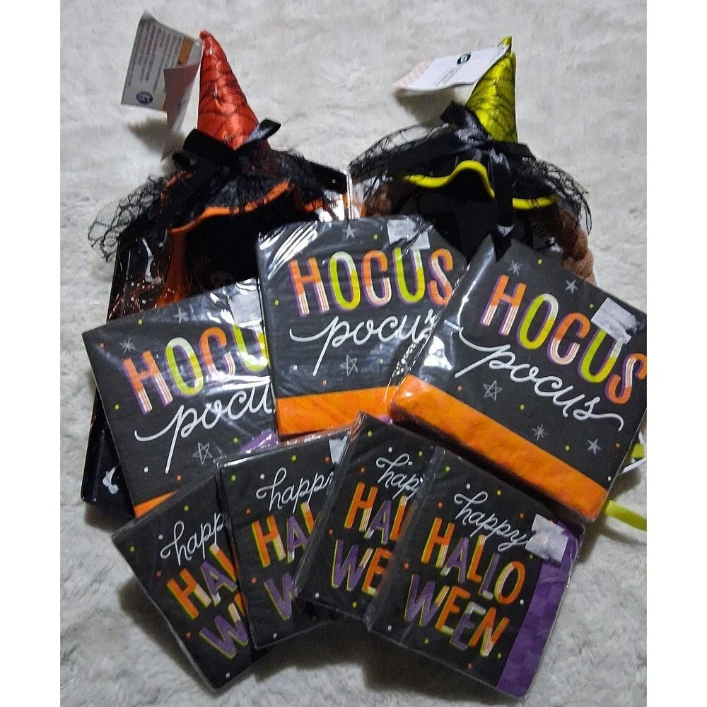 Halloween Hocus Pocus Napkins and Witch Hat Decor